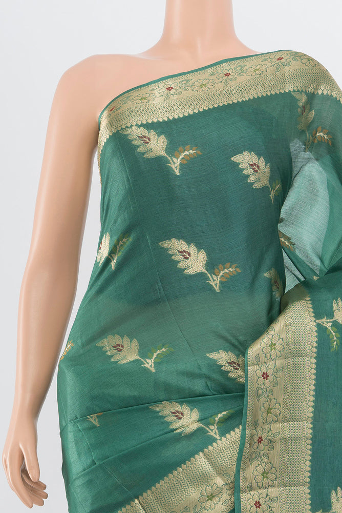Border image of Pure Silk Pure Zari Olive Green Banarasi Raw Saree with Zari Butta on the body and Silk Border. 