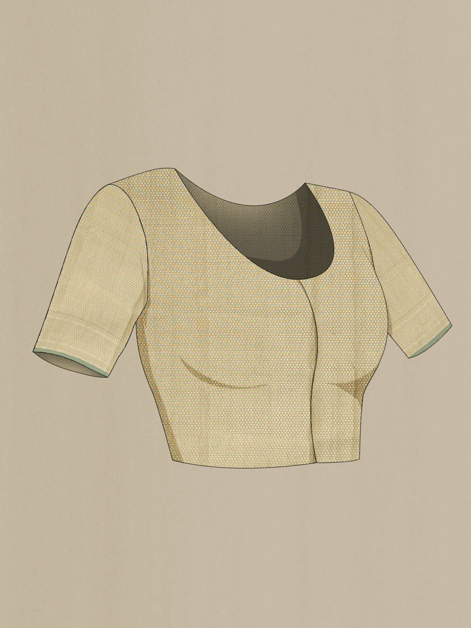 Close up image of the blouse of Light Green Banarasi Raw Silk Saree with Zari Butta on the body and Silk Border. 