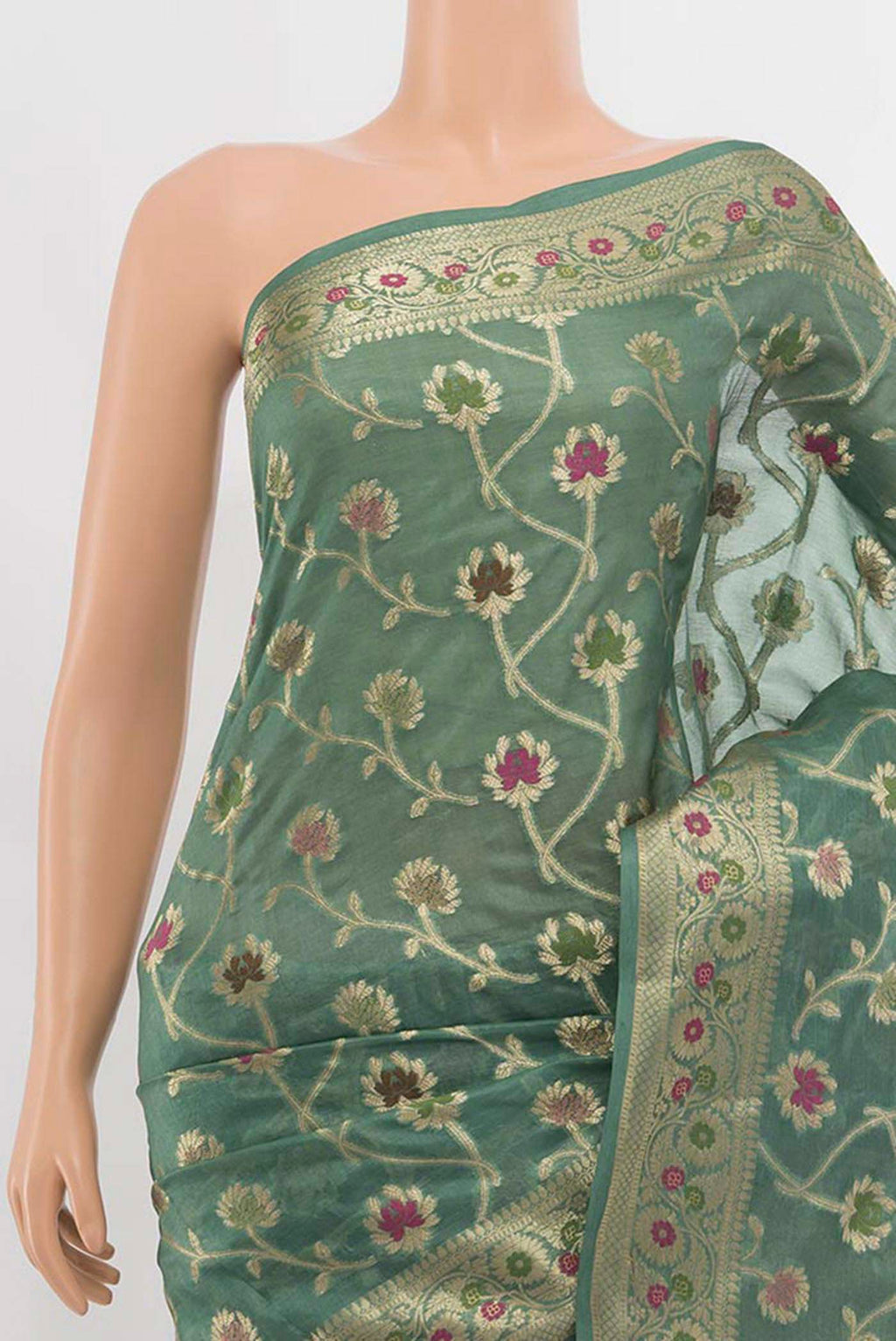 Border image of Light Green Banarasi Raw Silk Saree with Zari Butta on the body and Silk Border. 