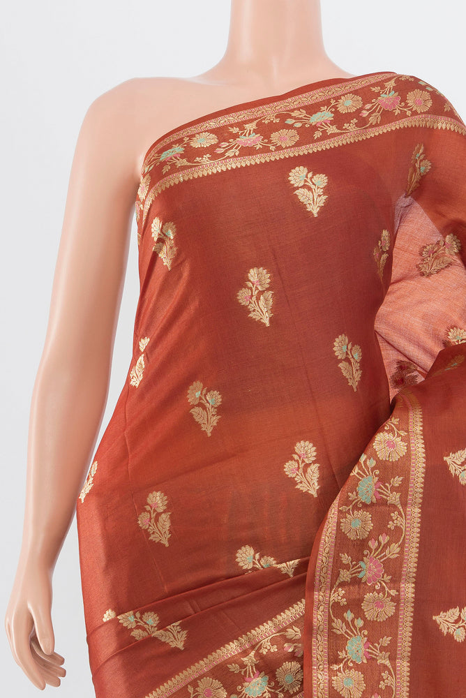Border image of Pure Silk Pure Zari Rust Banarasi Raw Saree with Zari Butta on the body and Silk Border. 