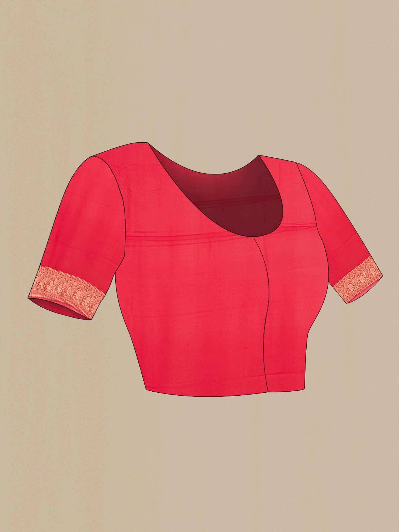Close up image of the blouse of Red Banarasi Georgette Saree with Zari Brocade on the body and Zari Border