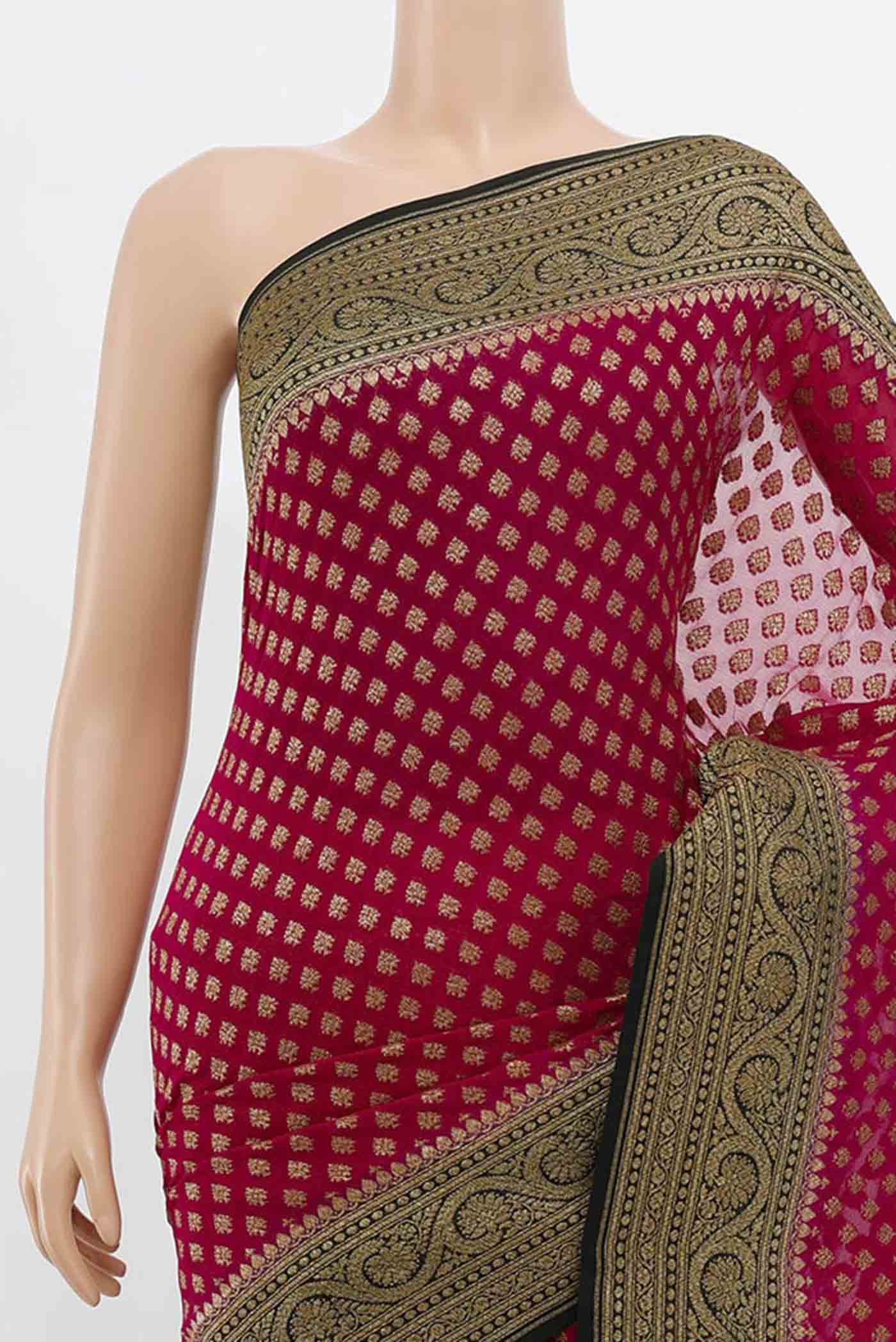 Border image of Purple Banarasi Georgette Saree with Zari Butta on the body and Silk Border. 