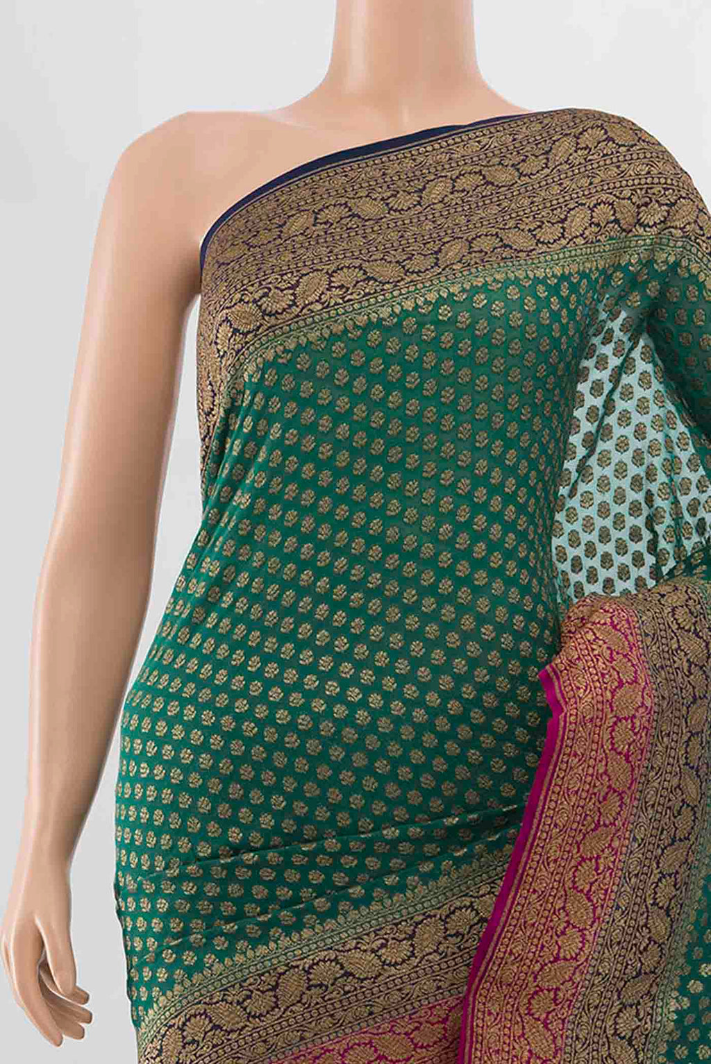 Border image of Blue Banarasi Georgette Saree with Zari Brocade on the body and Zari Border