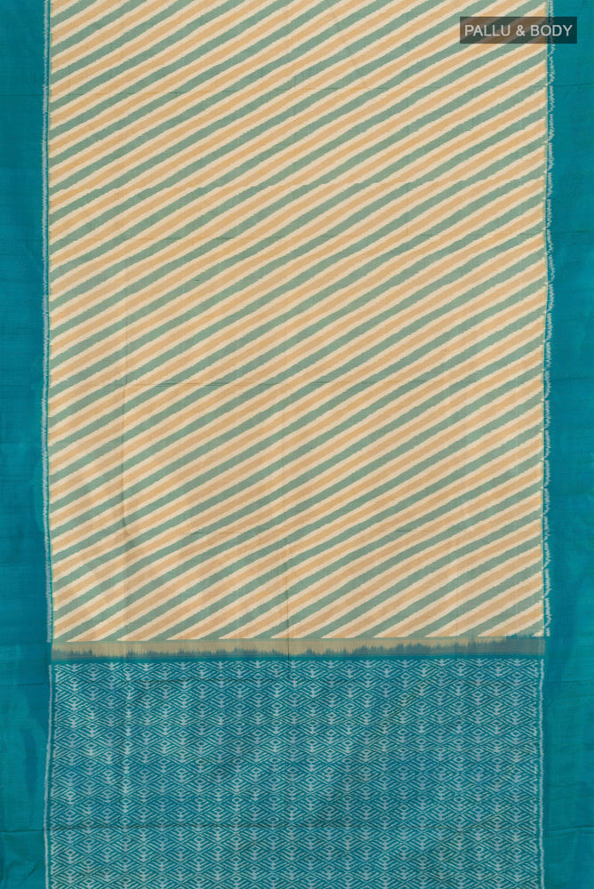 Flat view of Multi Color Pochampally Saree with Ikat Print on the body and Silk Border. 