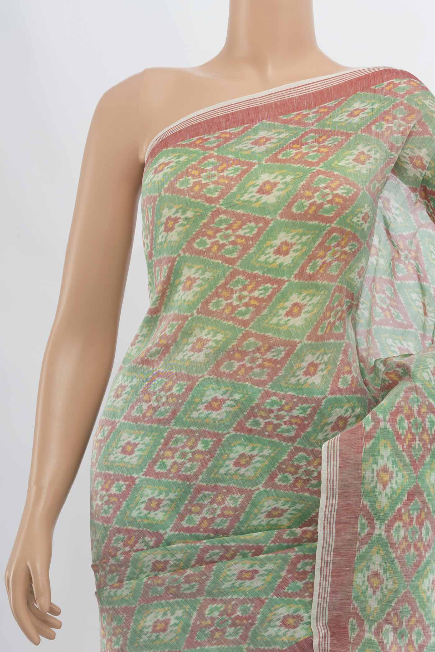 Border image of Multi Color Pochampally Saree with Ikat Print on the body and Silk Border. 