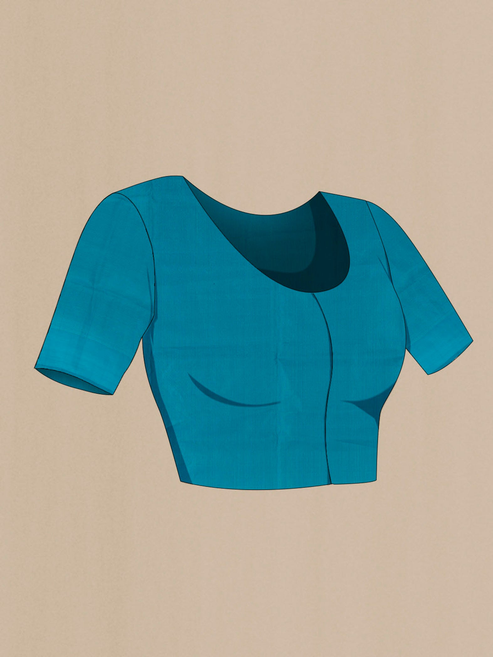 Close up image of the blouse of Light Blue Soft Silk Saree with Zari Butta on the body and Silk Border. 