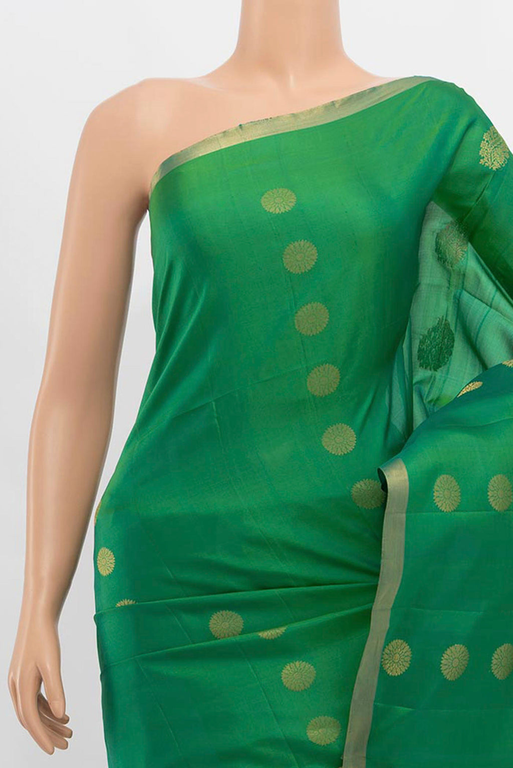 Border image of Parrot Green Soft Silk Saree with Zari Butta on the body and Silk Border. 