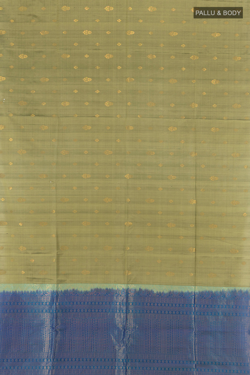 Flat view of Light Green Soft Silk Saree with Zari Butta on the body and Silk Border. 
