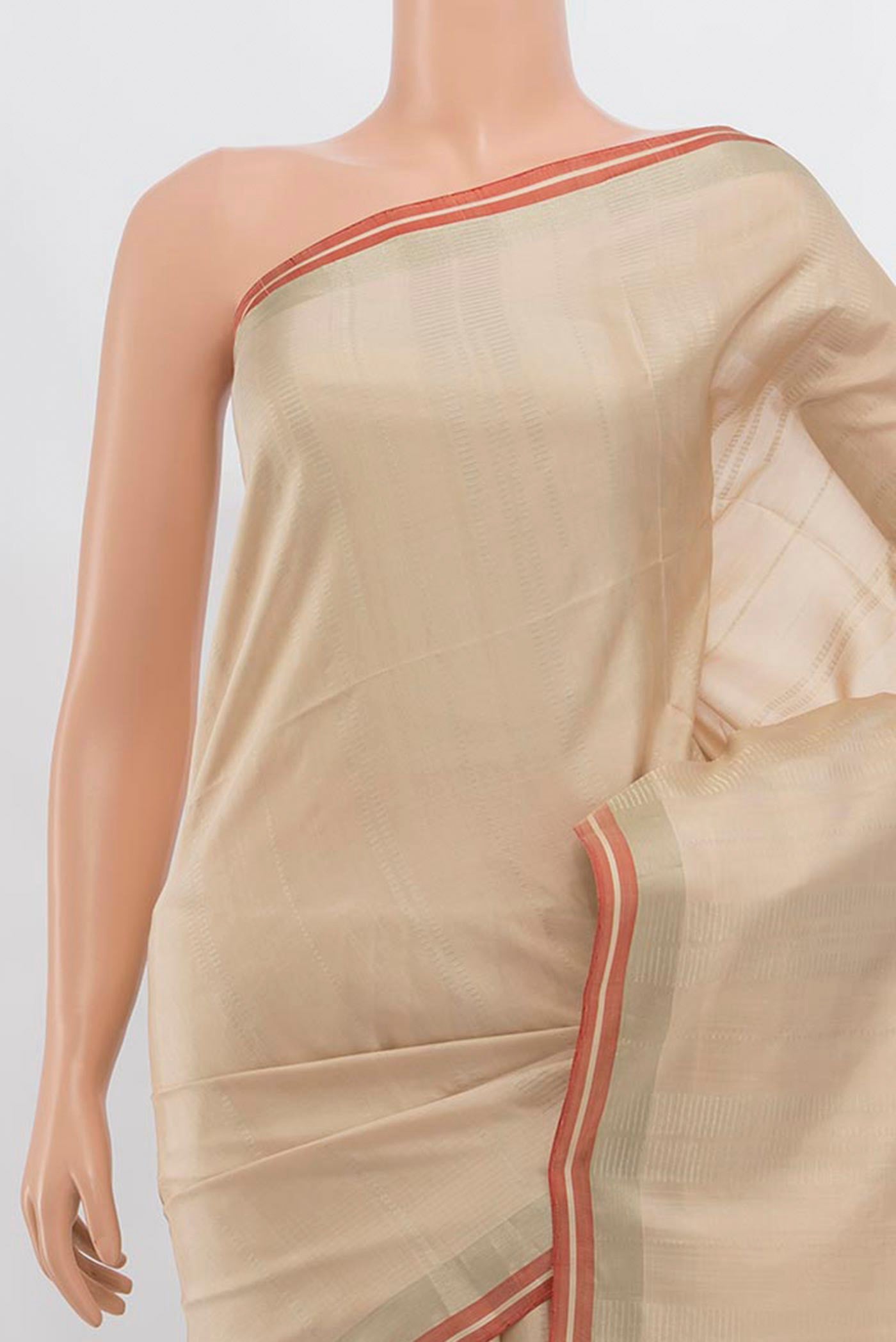 Border image of Beige Soft Silk Saree with Zari Butta on the body and Silk Border. 