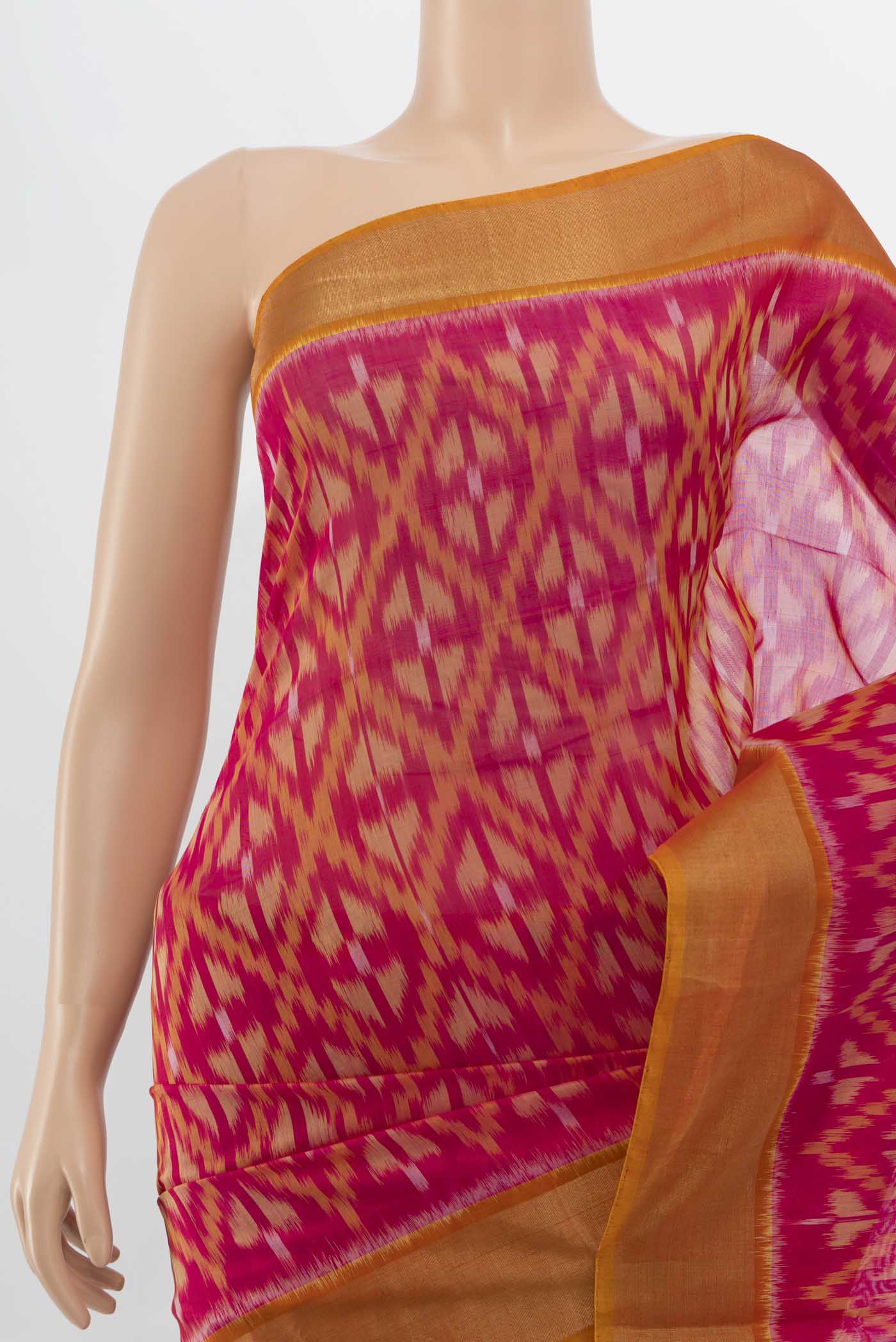 Border image of Magenta Maheshwari Silk Cotton Saree with Ikat Print on the body and Silk Border. 