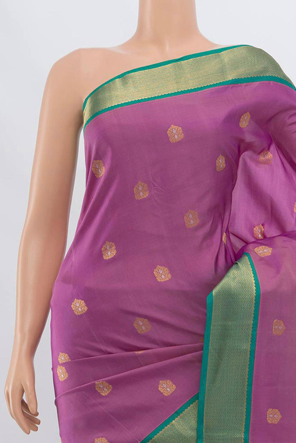 Border image of Pure Silk Pure Zari Imperial Pink Kanchipuram Saree with Zari Butta on the body and Silk Border. 