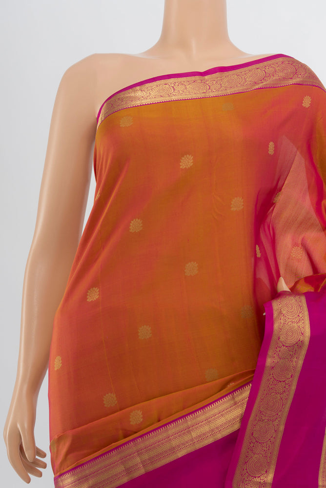 Border image of Peach Kanchipuram Silk Saree with Zari Butta on the body and Silk Border. 