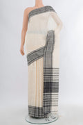 Off White Tussar Silk Saree with Plain Body and Plain Border.  displayed on a mannequin