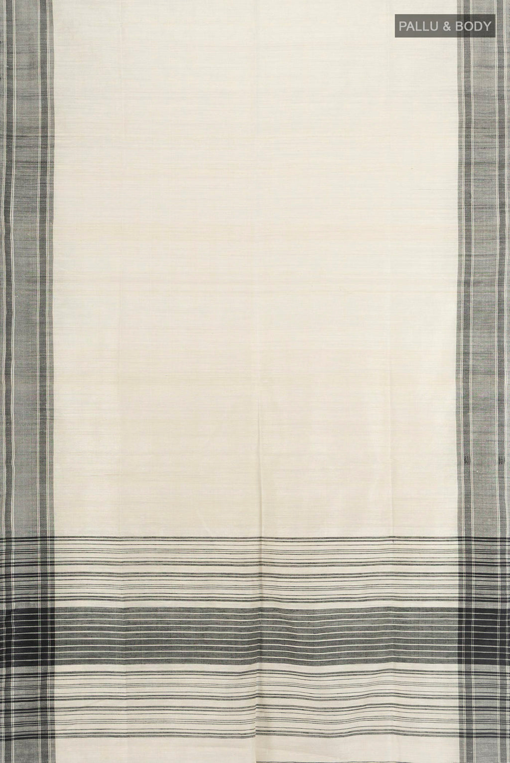 Flat view of Off White Tussar Silk Saree with Plain Body and Plain Border. 
