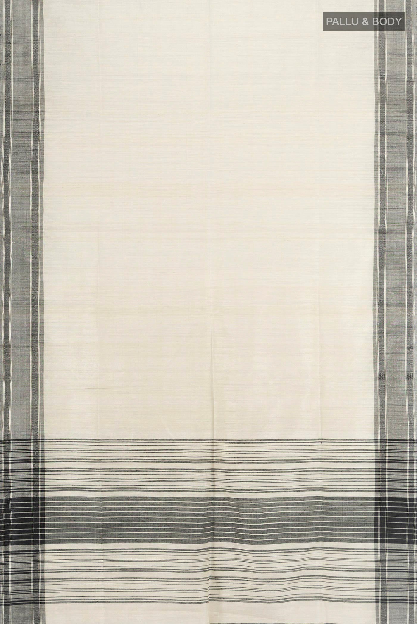 Flat view of Off White Tussar Silk Saree with Plain Body and Plain Border. 