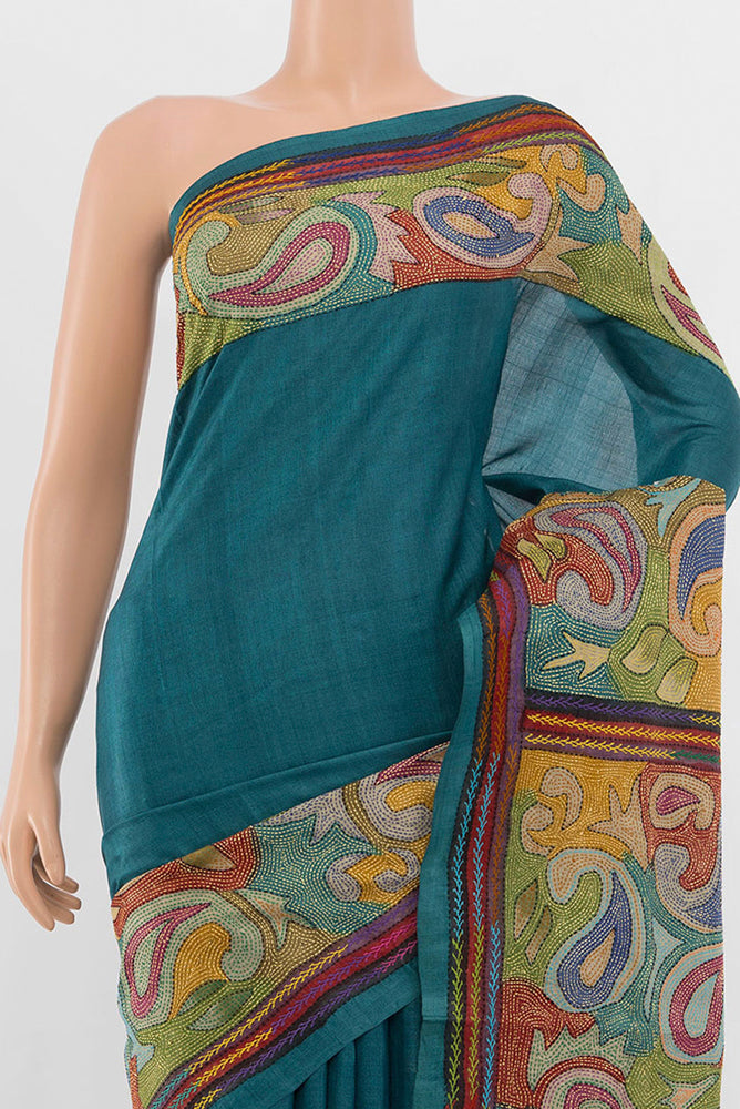 Border image of Multi Color Kantha Silk Saree with Thread Butta on the body and Thread Border. 
