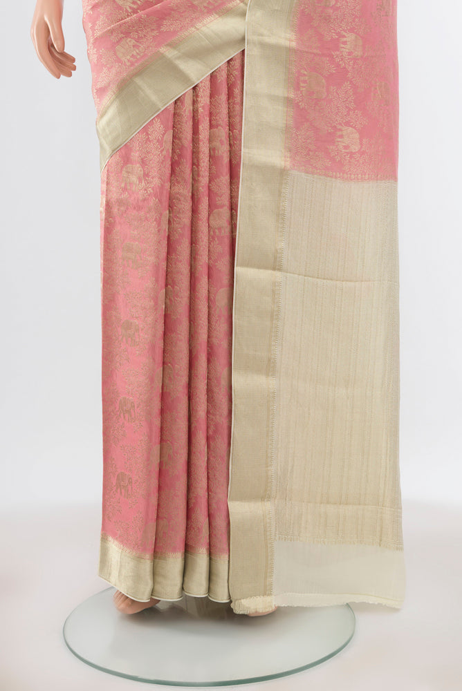 Pleats and pallu of Pure Silk Pure Zari Bronze Georgette Saree with Zari Butta on the body and Silk Border. 