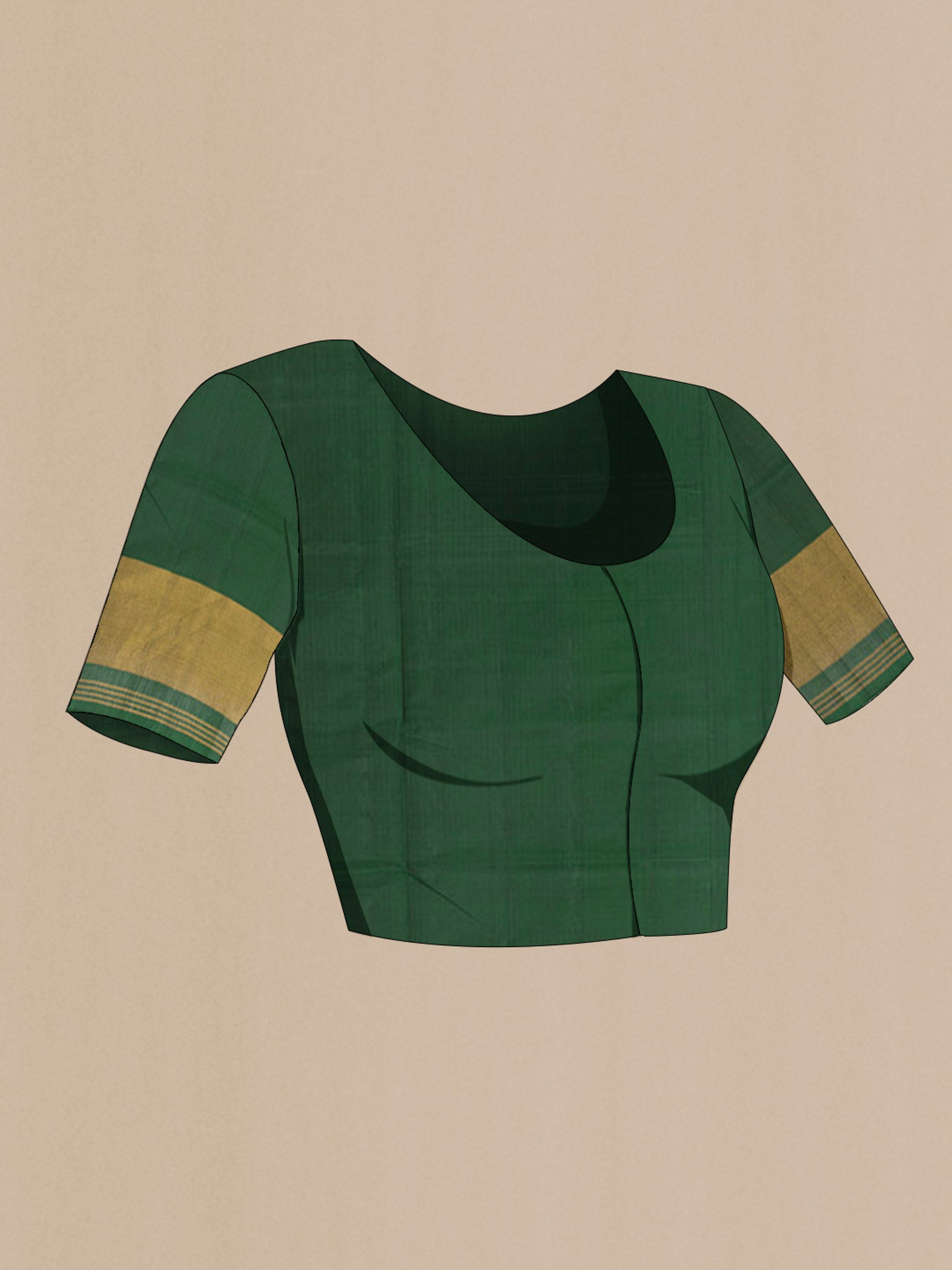 Close up image of the blouse of Bottle Green Rajkot Patola Silk Saree with Zari Butta on the body and Silk Border. 