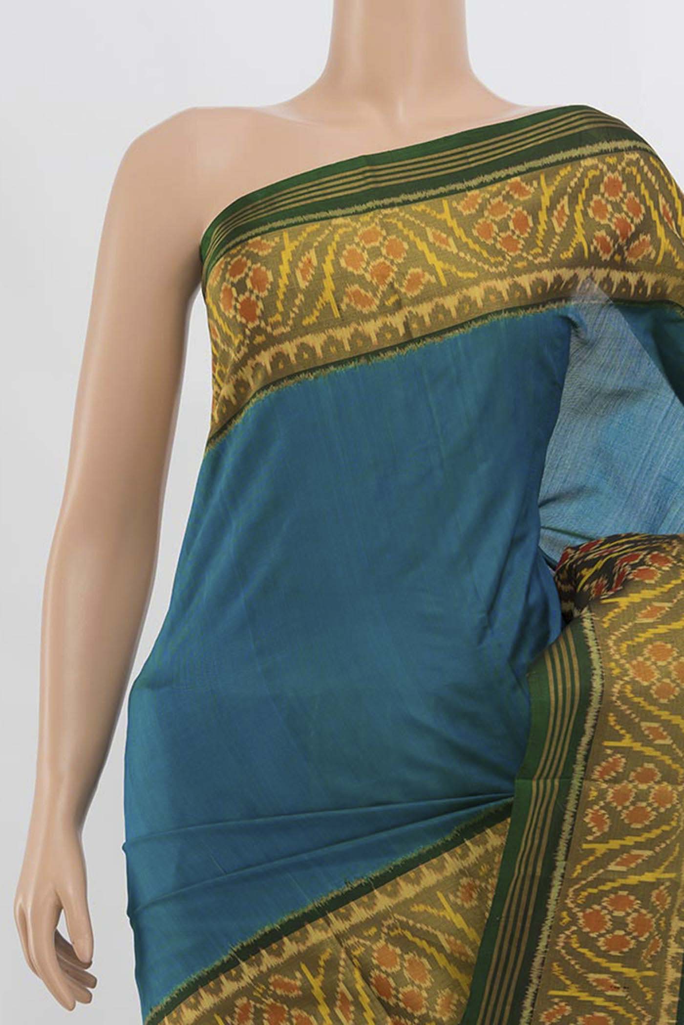 Border image of Bottle Green Rajkot Patola Silk Saree with Zari Butta on the body and Silk Border. 