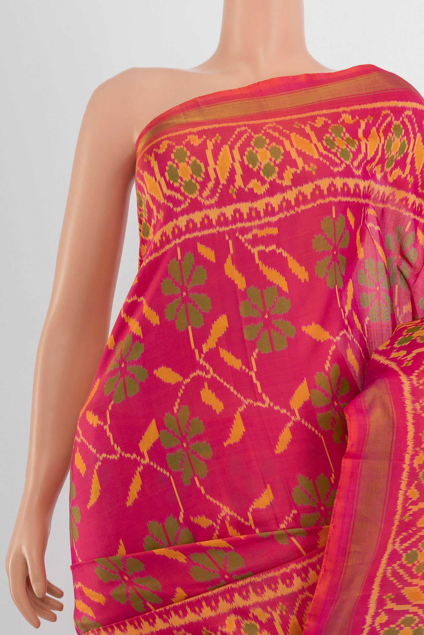 Border image of Pure Silk Pure Zari Multi Color Rajkot Patola Saree with Ikat Print on the body and Silk Border. 