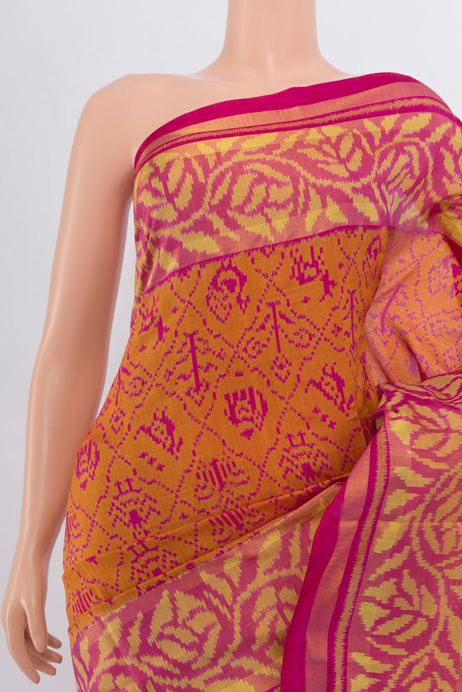 Border image of Magenta Rajkot Patola Silk Saree with Zari Butta on the body and Silk Border. 