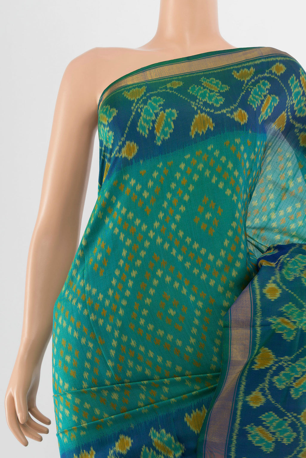 Border image of Multi Color Rajkot Patola Silk Saree with Ikat Print on the body and Silk Border. 