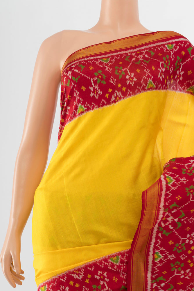 Border image of Yellow Rajkot Patola Silk Saree with Ikat Print on the body and Silk Border. 