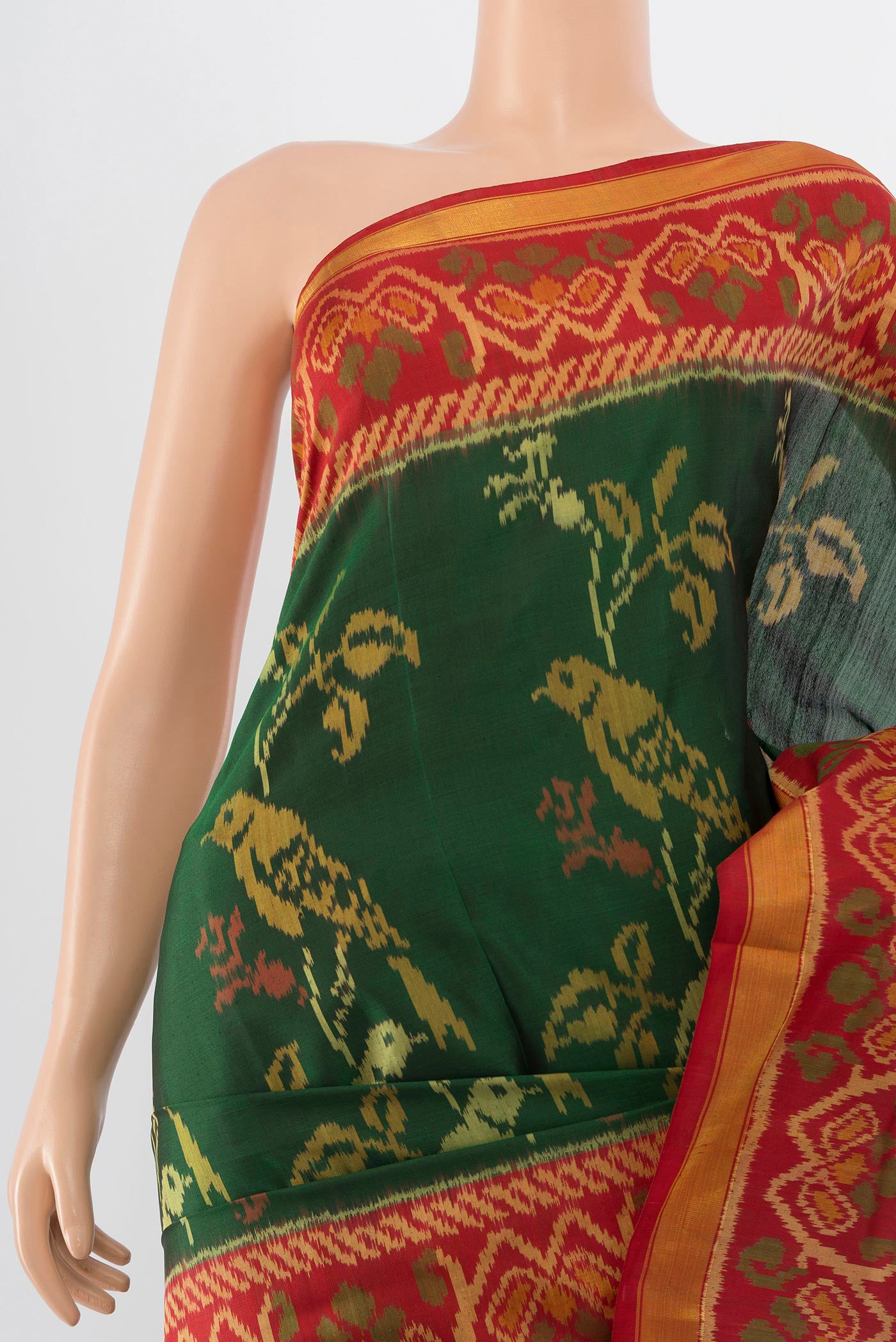 Border image of Multi Color Pochampally Saree with Ikat Print on the body and Silk Border. 