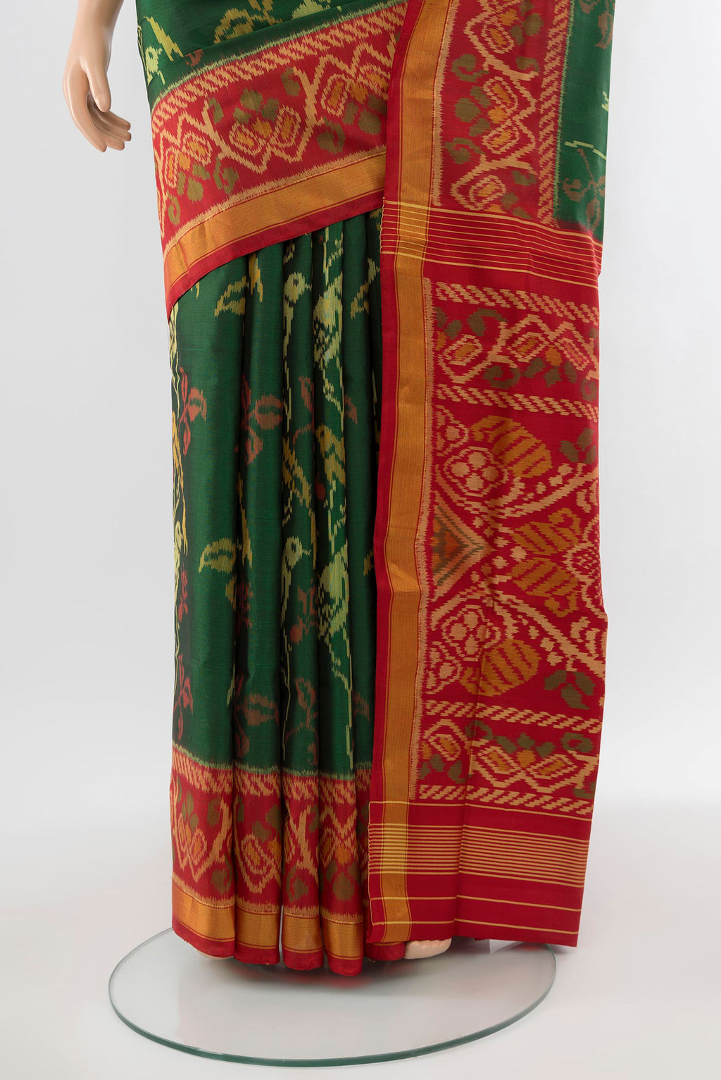 Pleats and pallu of Multi Color Pochampally Saree with Ikat Print on the body and Silk Border. 