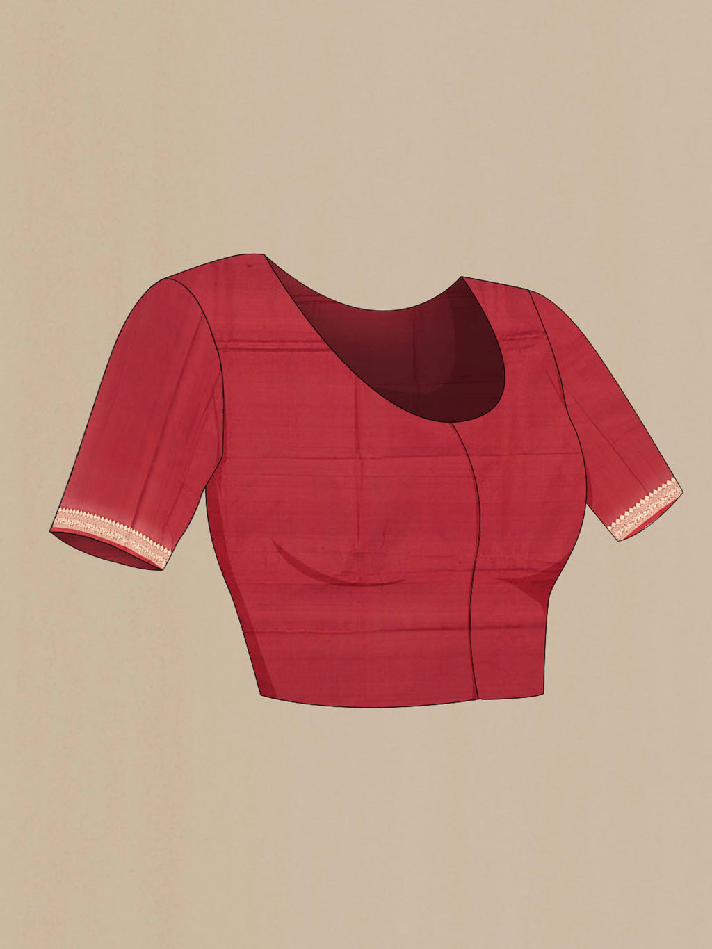 Close up image of the blouse of Maroon Banarasi Katan Silk Saree with Thread Butta on the body and Thread Border