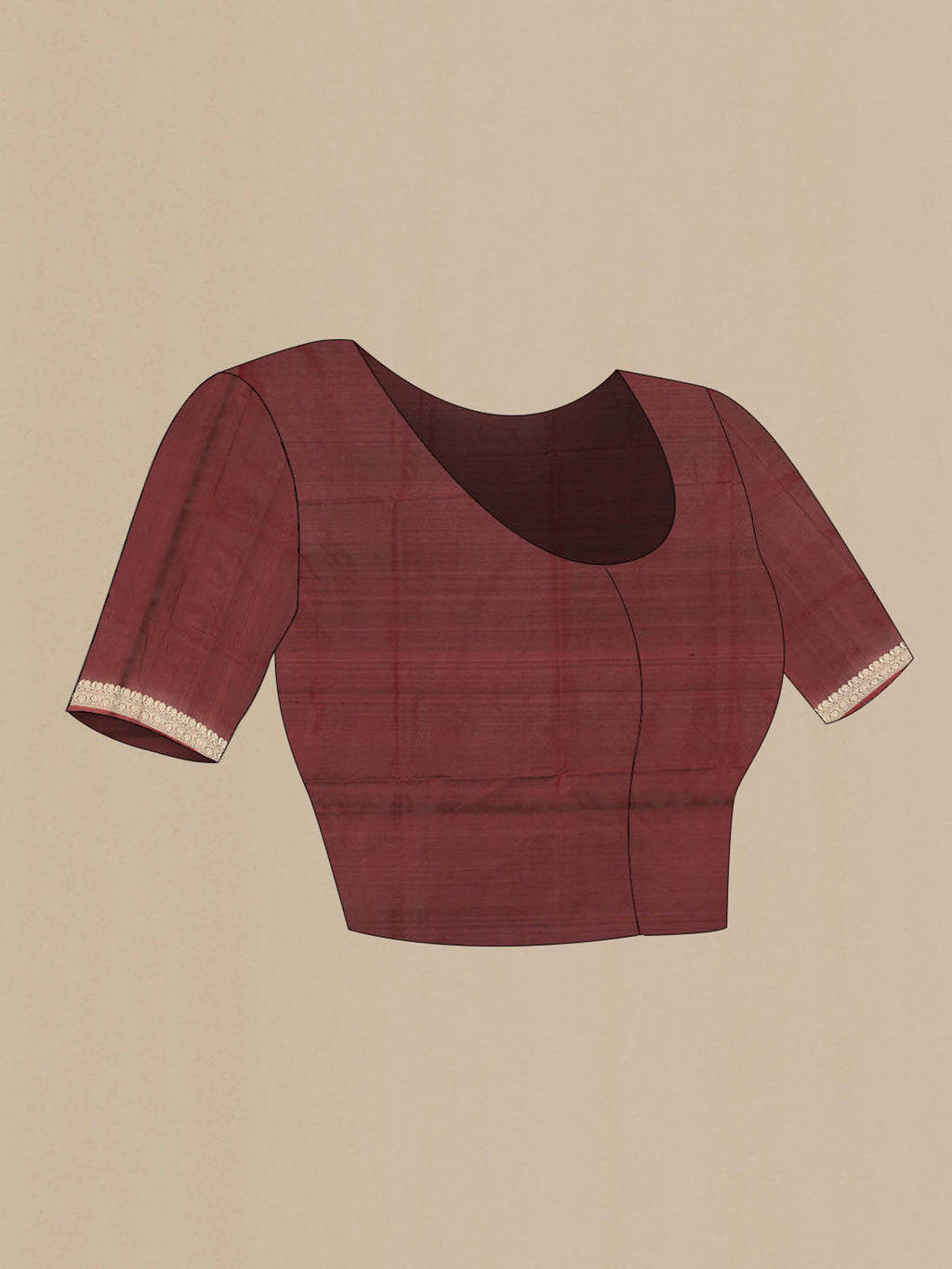 Close up image of the blouse of Maroon Banarasi Katan Silk Saree with Zari Butta on the body and Silk Border