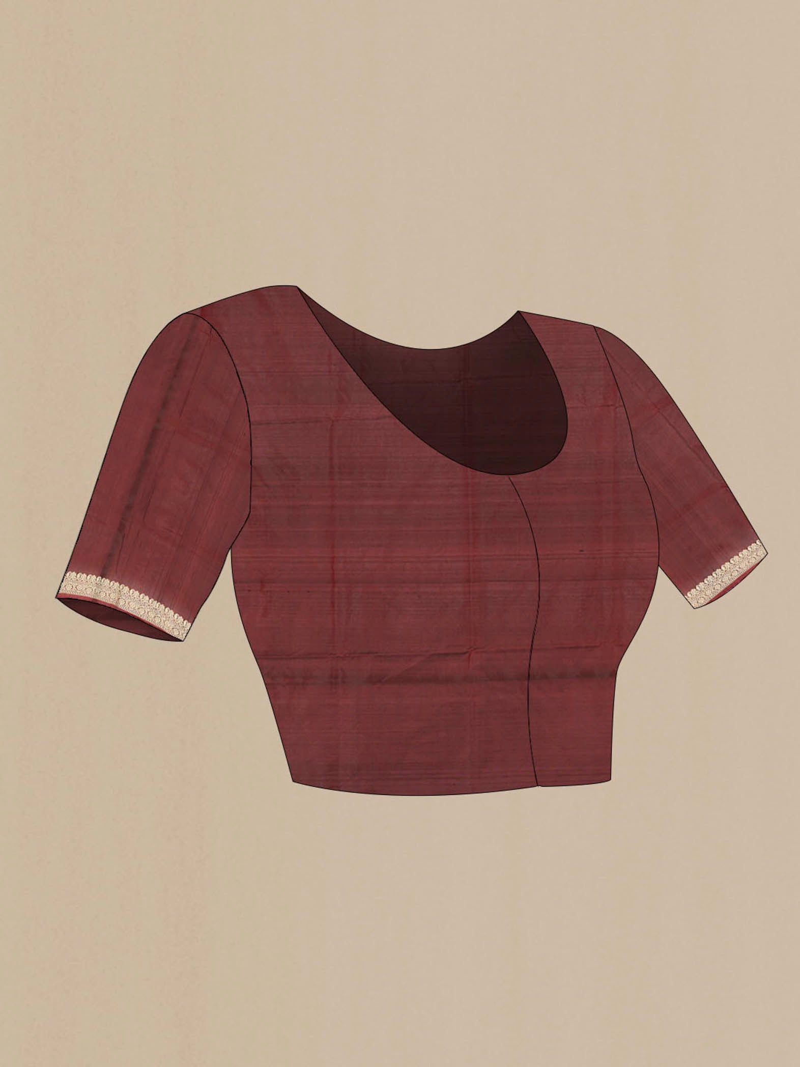 Close up image of the blouse of Maroon Banarasi Katan Silk Saree with Zari Butta on the body and Silk Border