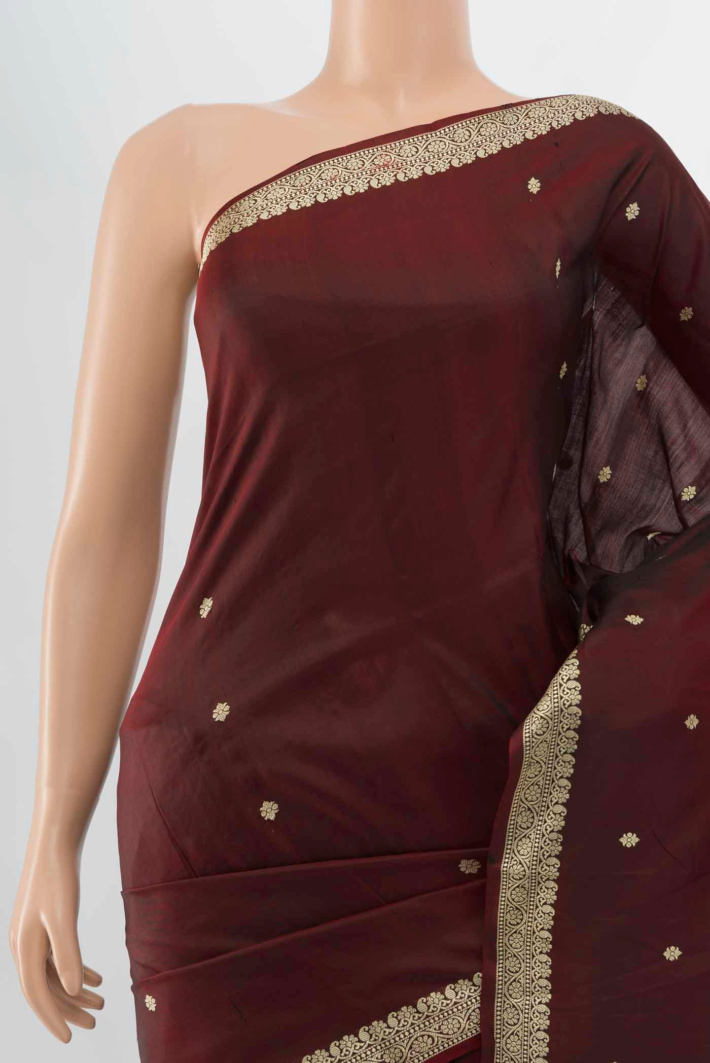 Border image of Maroon Banarasi Katan Silk Saree with Zari Butta on the body and Silk Border