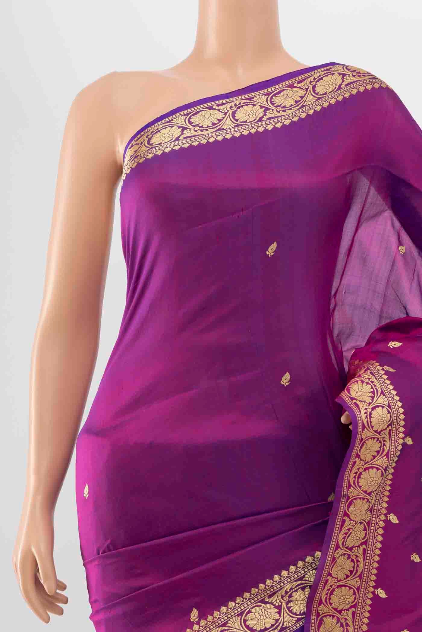 Border image of Magenta Banarasi Katan Silk Saree with Zari Butta on the body and Silk Border