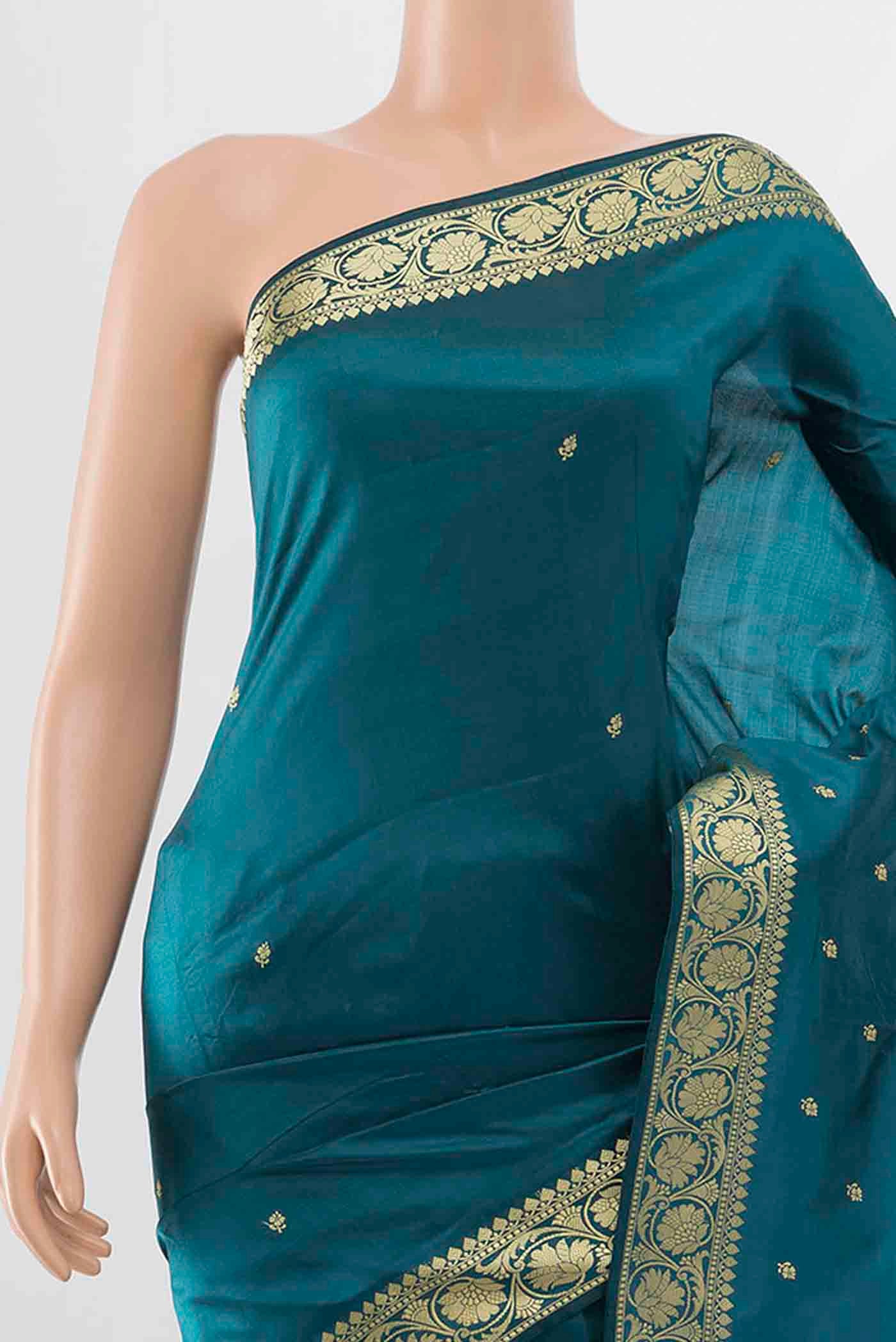Border image of Light Blue Banarasi Katan Silk Saree with Zari Butta on the body and Zari Border
