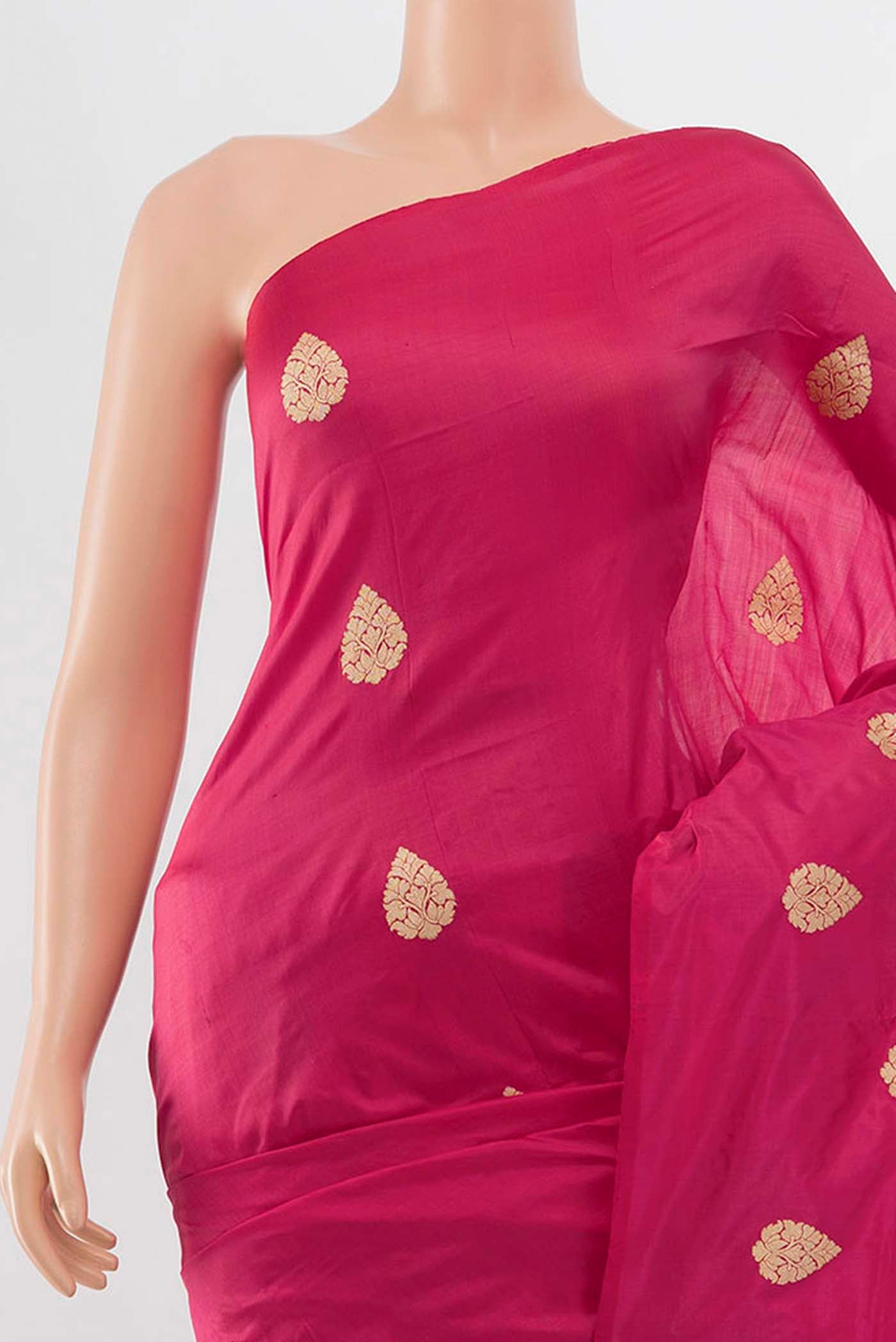 Border image of Dark Pink Banarasi Katan Silk Saree with Zari Butta on the body and Zari Border