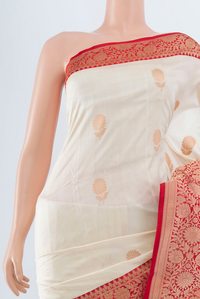 Border image of Cream Banarasi Katan Silk Saree with Zari Butta on the body and Silk Border. 