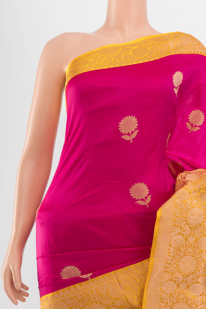 Border image of Pure Silk Pure Zari Magenta Banarasi Katan Saree with Zari Butta on the body and Silk Border. 