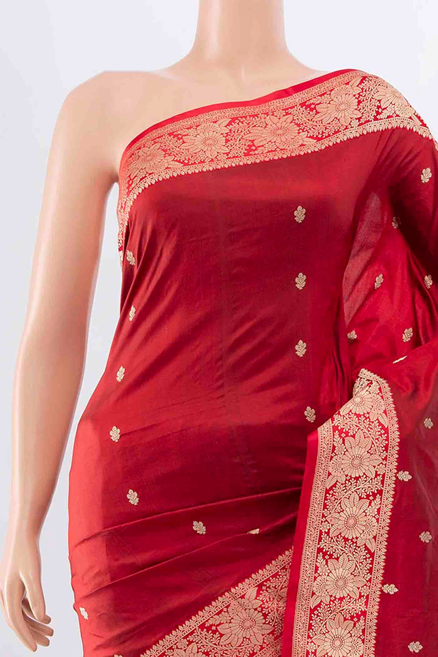 Border image of Maroon Banarasi Katan Silk Saree with Zari Butta on the body and Zari Border