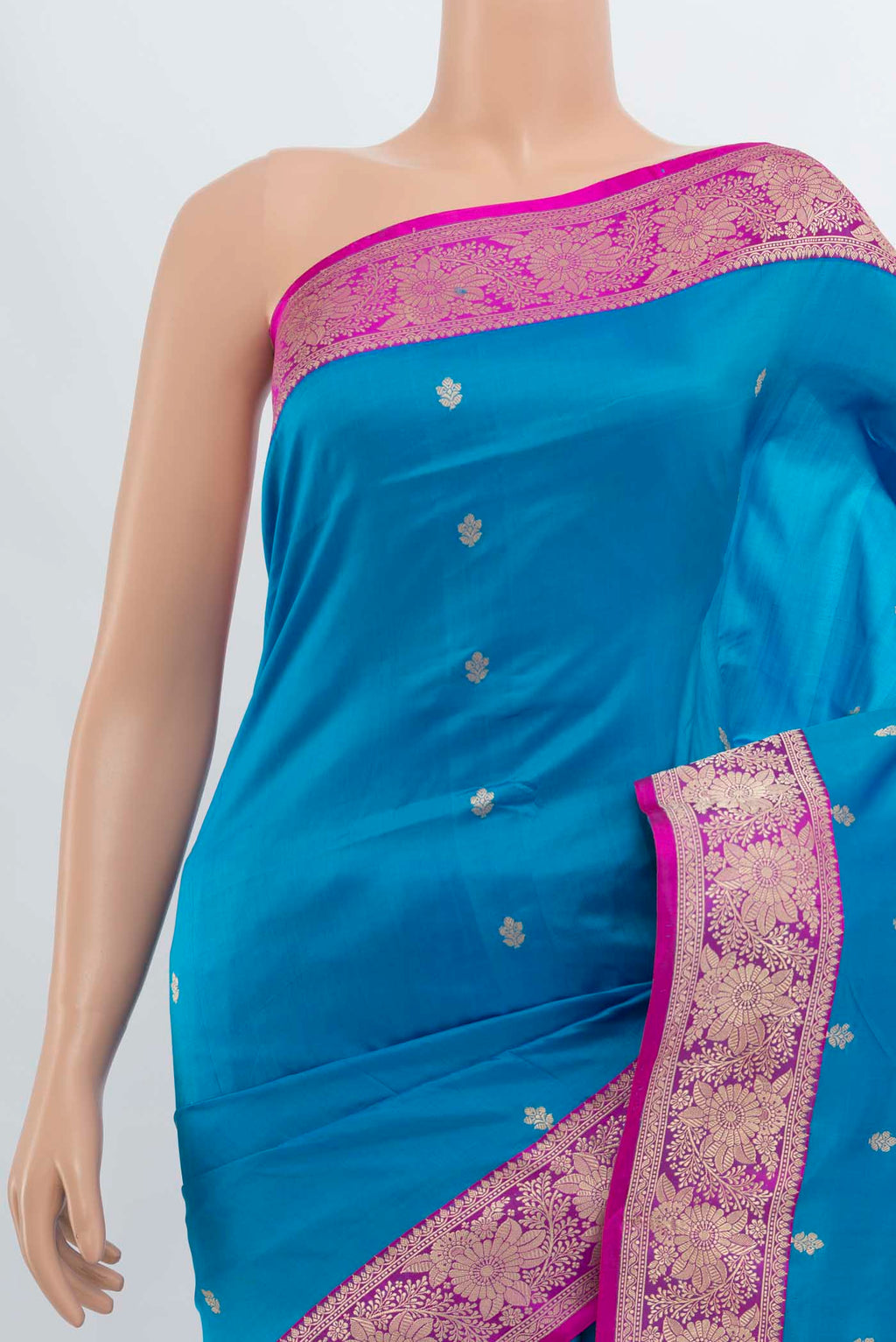 Border image of Light Blue Banarasi Katan Silk Saree with Zari Butta on the body and Silk Border. 