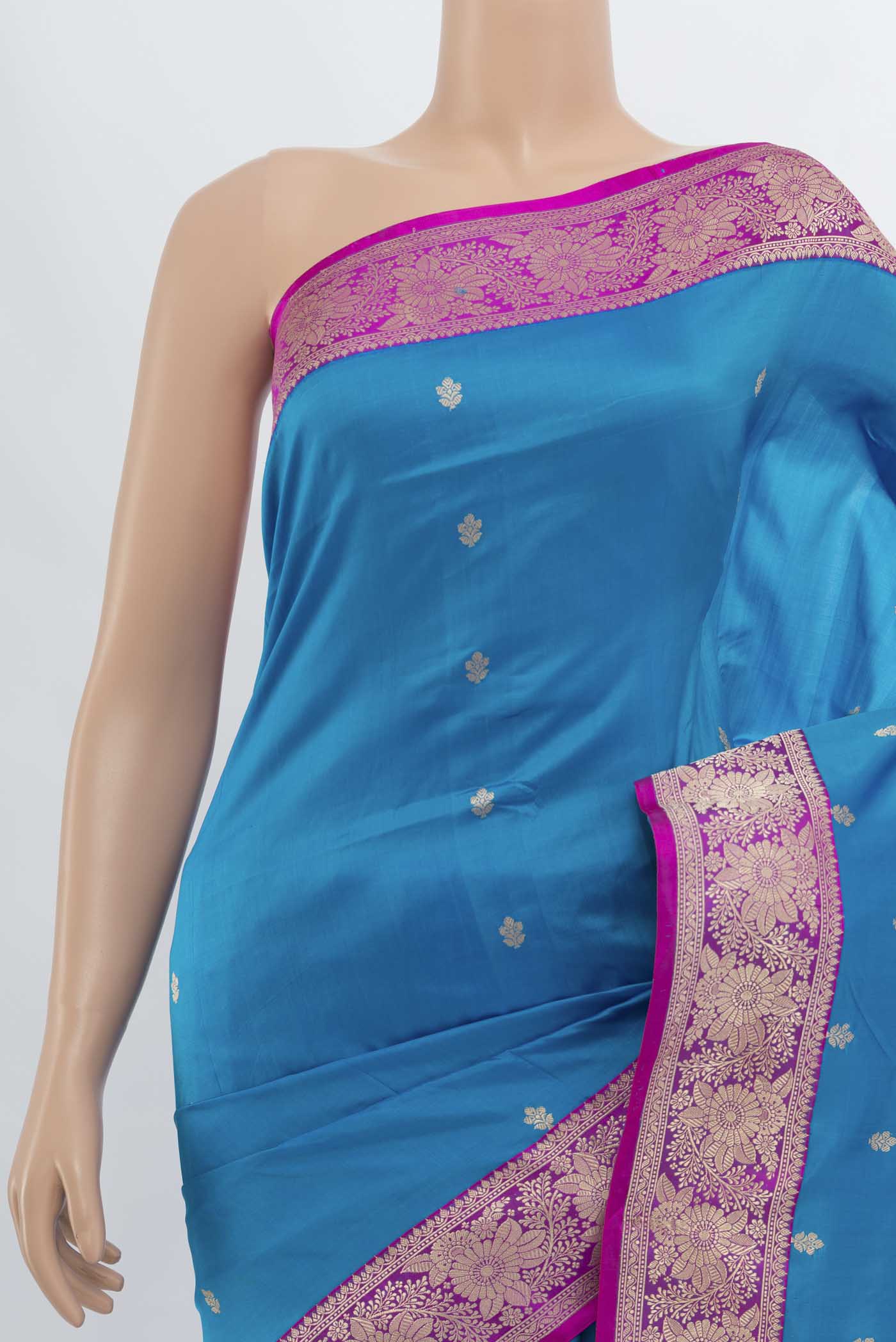 Border image of Light Blue Banarasi Katan Silk Saree with Zari Butta on the body and Silk Border. 