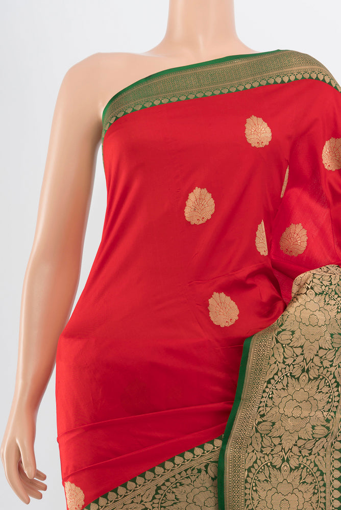 Border image of Pure Silk Pure Zari Red Banarasi Katan Saree with Zari Butta on the body and Silk Border. 