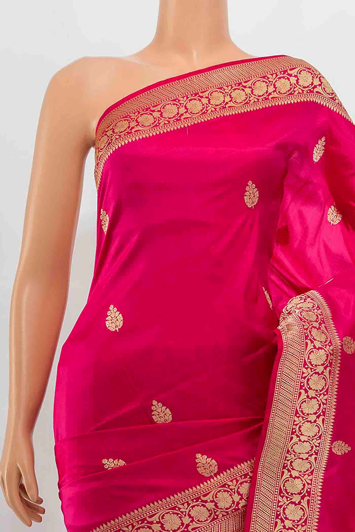 Border image of Dark Pink Banarasi Katan Silk Saree with Zari Butta on the body and Silk Border