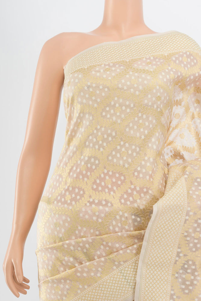 Border image of Pure Silk Pure Zari Cream Banarasi Saree with Zari Butta on the body and Silk Border. 