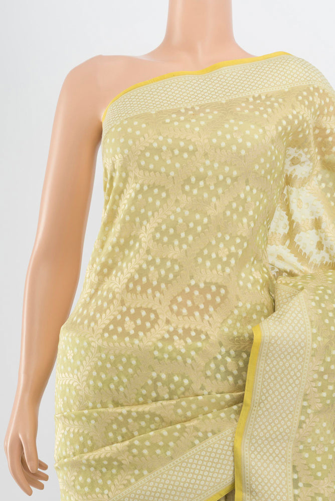 Border image of Pure Silk Pure Zari Pista Green Banarasi Saree with Zari Butta on the body and Silk Border. 
