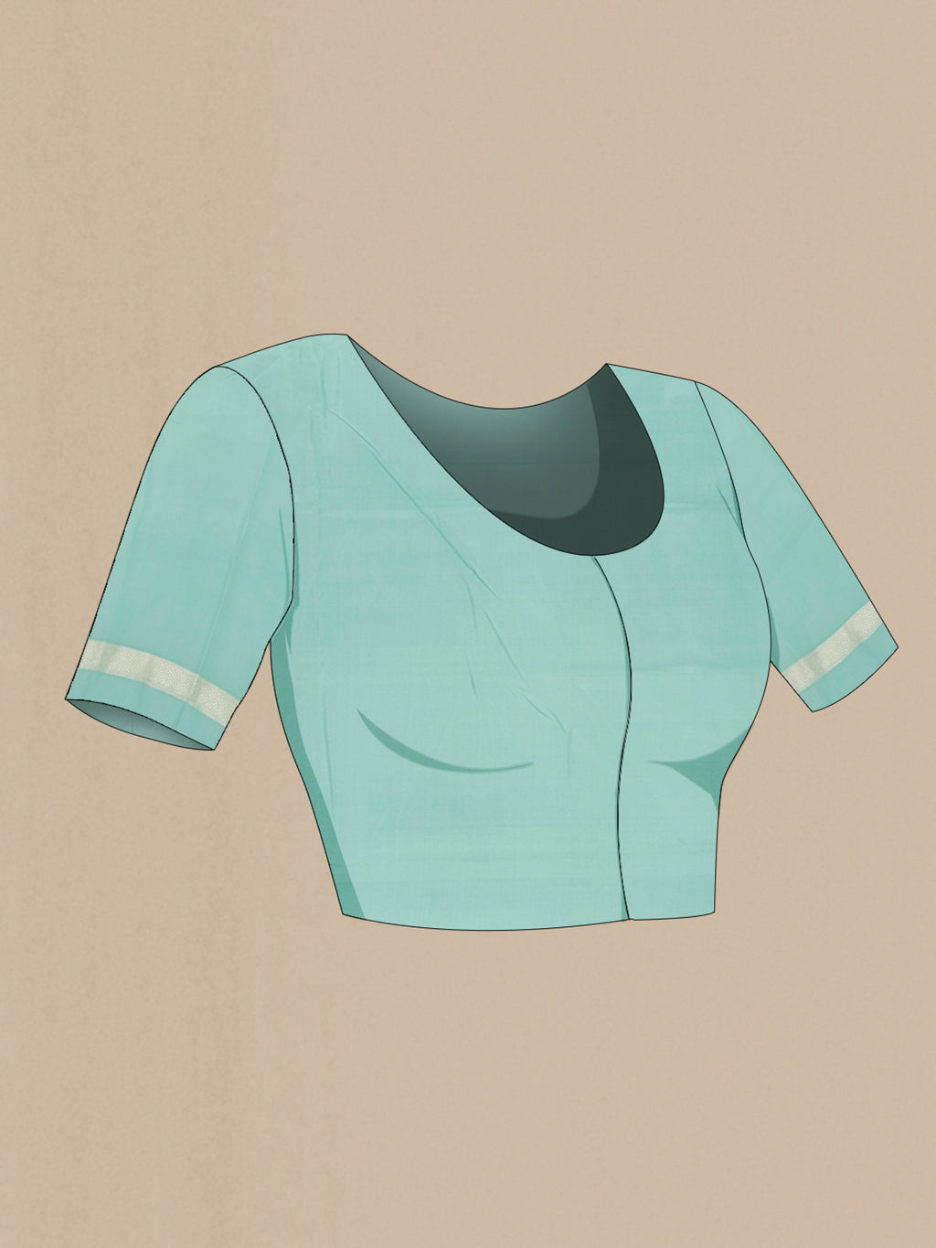 Close up image of the blouse of Light Blue Banarasi Silk Saree with Stripes on the body and Zari Border. 