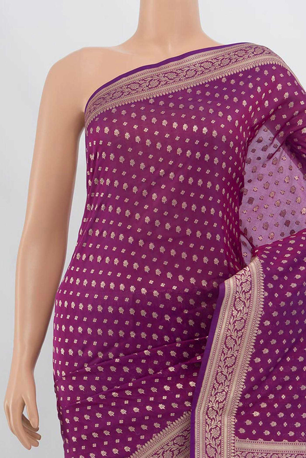 Border image of Purple Banarasi Katan Silk Saree with Zari Butta on the body and Silk Border. 