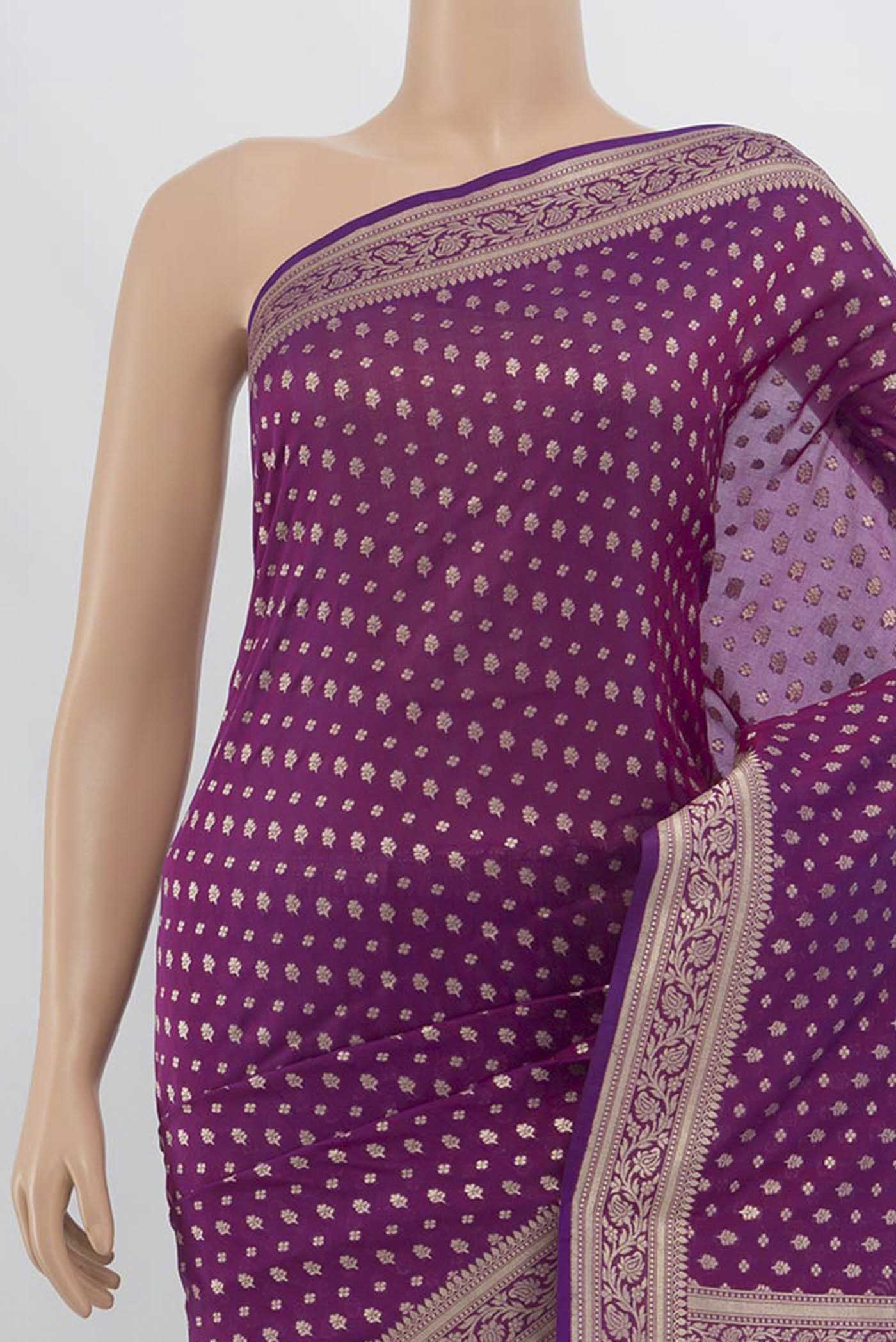 Border image of Purple Banarasi Katan Silk Saree with Zari Butta on the body and Silk Border. 