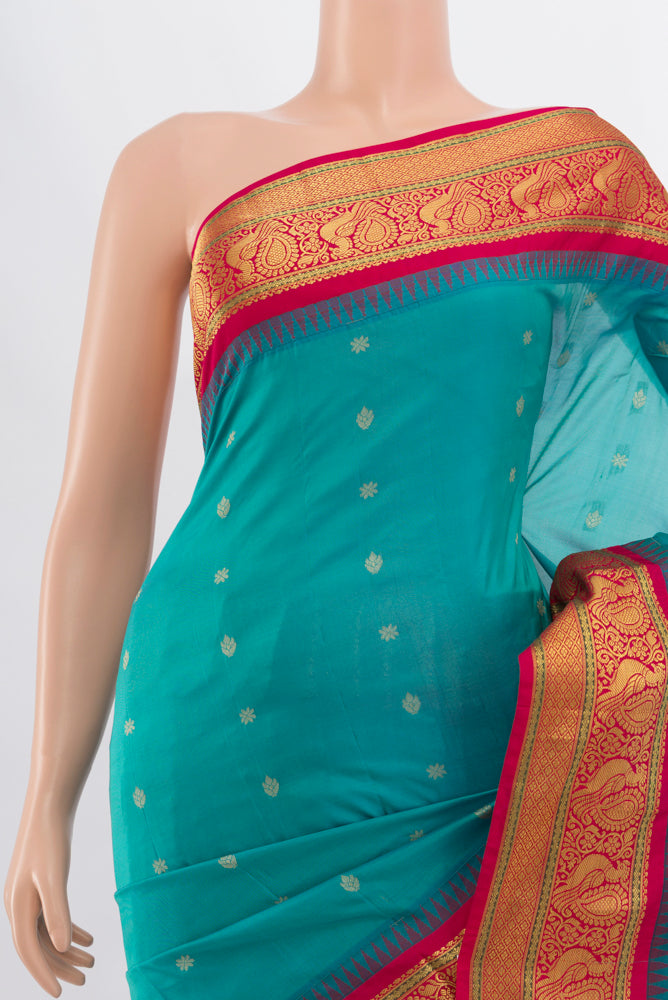Border image of Light Blue Bangalore Silk Saree with Zari Butta on the body and Silk Border. 