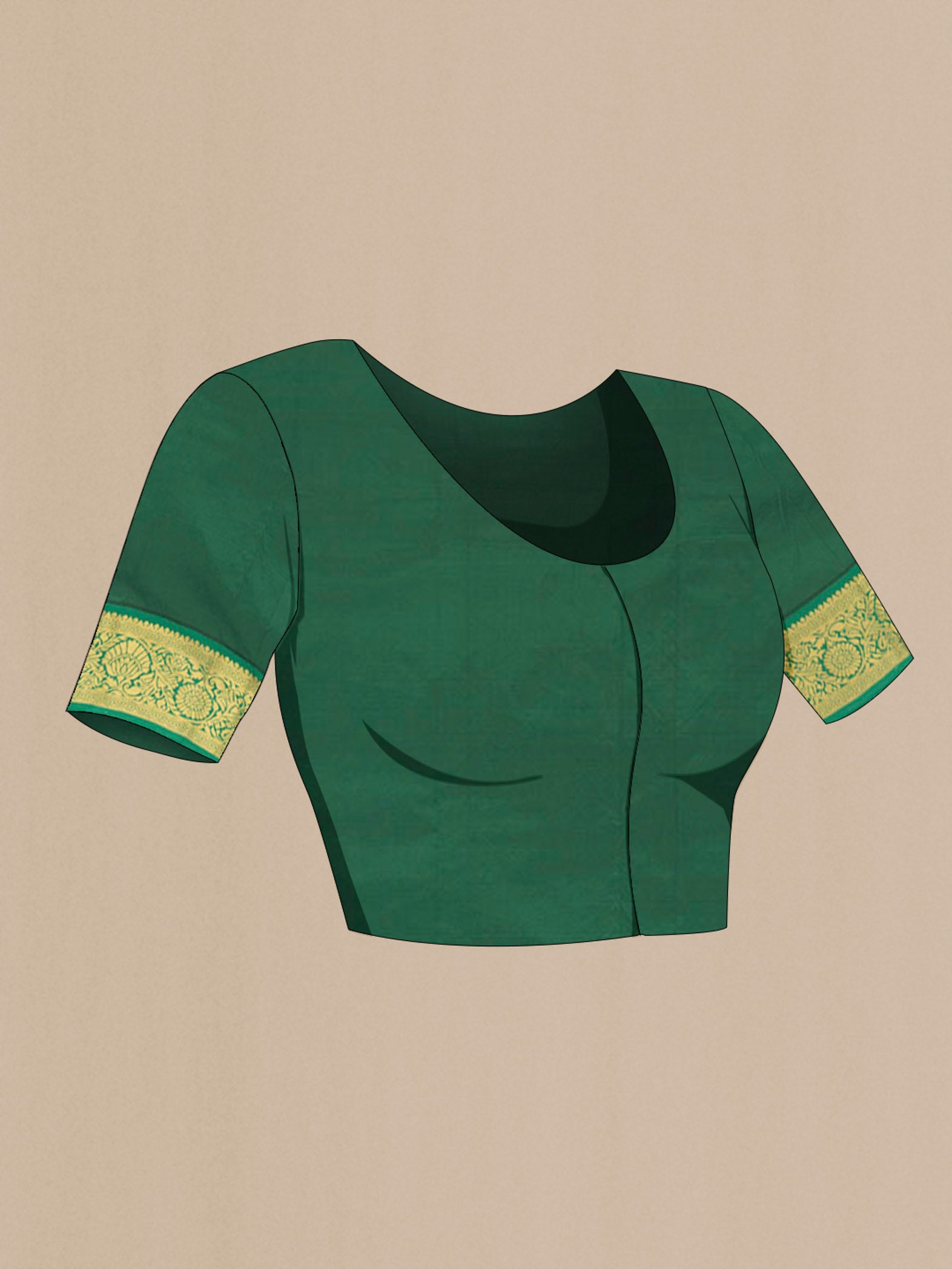 Close up image of the blouse of Violet Bangalore Silk Saree with Zari Butta on the body and Silk Border. 